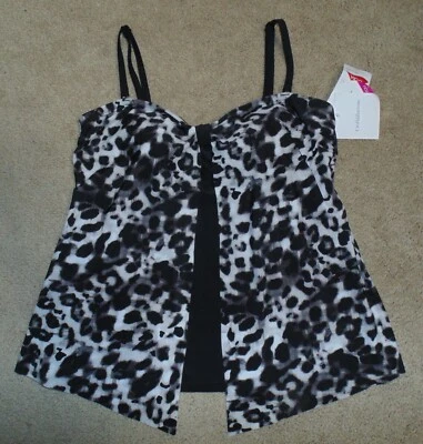 Traje de baño Tankini para mujer talla 12 nuevo con etiquetas negro y estampado de leopardo abdomen adelgazante Foto 1 de 4