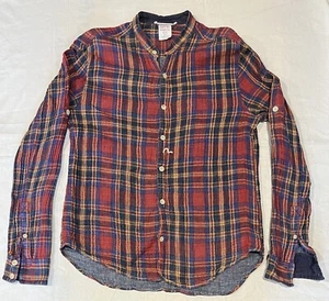 Evisu Button Up Shirt Plaid Medium Linen Blend Soft Long Sleeve Logo - Picture 1 of 9