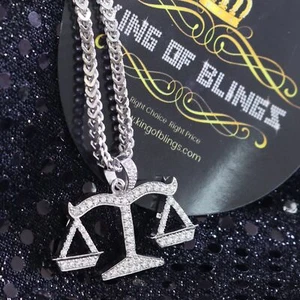 Ciondolo collana ciondolo insegna LIBRA argento 925 bianco 2,01 ct zirconi - Foto 1 di 12