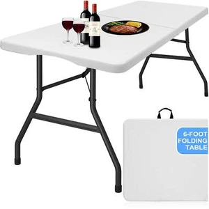 6FT Portable Plastic Indoor Outdoor Picnic Party Dining Camping Tables, White - Picture 1 of 1