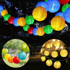 20 30 50 60 LED Lampions Solar Lichterkette Laterne Kugeln Außen Garten Balkon - Bild 1 von 22