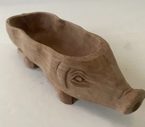 Ciotola cinghiale maiale in legno intagliato a mano fatta a mano centrotavola decorativo casa dec - Foto 1 di 12