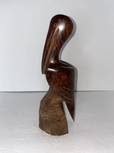 Vintage Hand Carved Wood 11.5” PERCHED PELICAN Wooden Sculpture 2 lbs. 7oz. - Picture 1 of 6