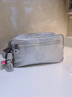 Новый Kipling Amalfi туалетных принадлежностей сумка для переноски ручки большой косметический чехол металлик серебро - Изображение 1 из 4