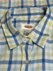 TALBOTS Womens Button Linen Cotton Shirt Large Plaid Blue Yellow - Picture 1 of 8