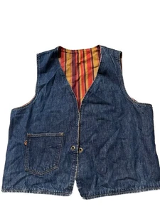 Vintage Levis Big E Reversible Denim & Striped Vest Orange & White Tab - Picture 1 of 9