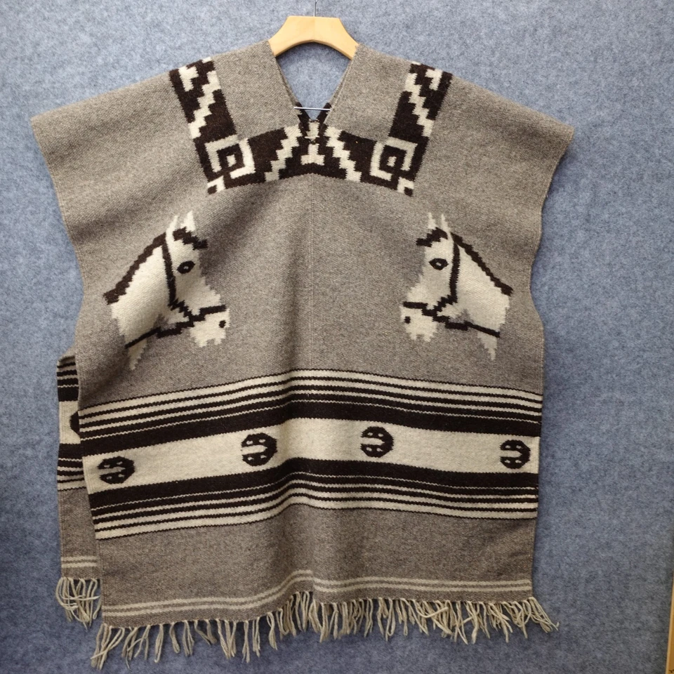Poncho de Lana Pesada De Colección Para Hombres Gris Marrón Caballo Mexicano Gaban Manta Flecos OS Foto 1 de 4