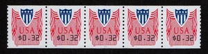 USA, SCOTT # CVP33, MNH COIL STRIP OF 5 PNC # 11, 32¢ COMPUTER VENDED SHIELD - Picture 1 of 1