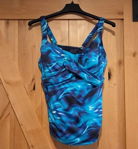 Lands End Womens Size 18W DD Underwire Tankini Blue Wavy Lined Twist Adjustable - Picture 1 of 15