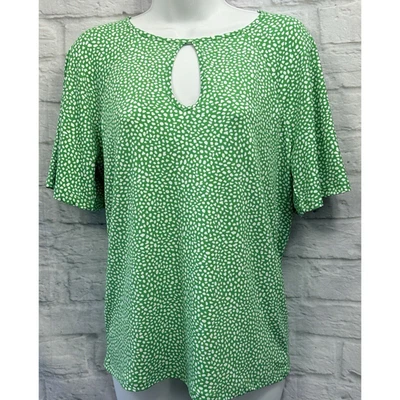 T-shirt blusa Et Vous taglia 10 verde e bianco buco della serratura petto maniche corte - Immagine 1 di 4