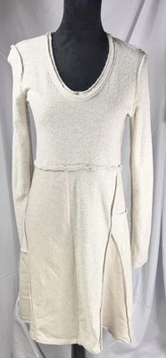 Anthropologie MAEVE Ivory Northward Lagenlook Cotton Linen Long Sleeve Dress XS - Image 1 of 4