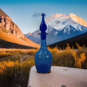 Blenko Art Glass Crackle Glass Blue Decanter 12" MCM Stunning! - Picture 1 of 8