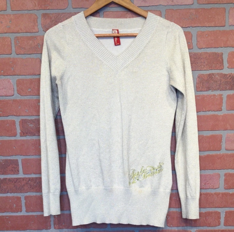 Suéter De Colección Años 90 Y2K Apple Bottoms XL V Cuello Dorado Brillo Tejido Manga Larga Foto 1 de 4