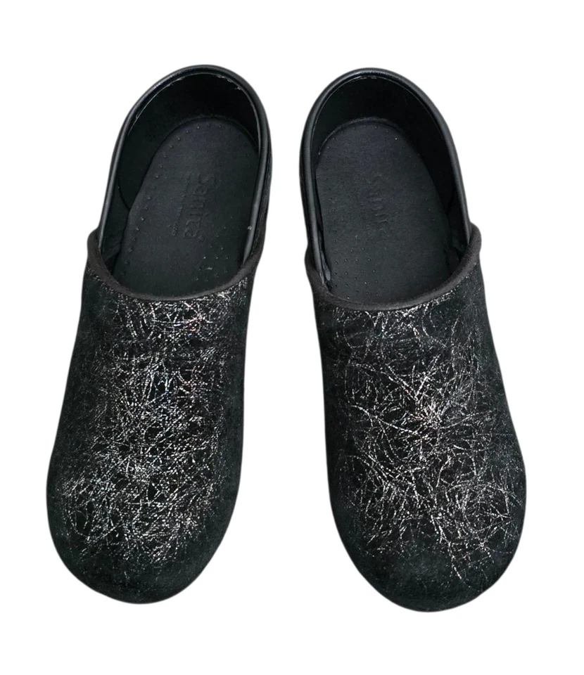 Zapatos zueco Sanita para mujer talla EU 38 EE. UU. talla 7 - 7,5 negro plata gamuza  Foto 1 de 4