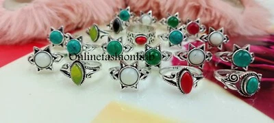 Lote de anéis de saída folheados a prata esterlina 925 com lápis, ônix e pedra preciosa mista atacado  - Imagem 1 de 3