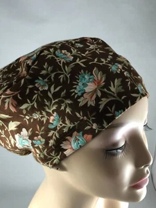 EURO SCRUB HAT Flowers Brown Teal Pink OR Surgical Cap CRNA CNOR Vet CORT - Bild 1 von 4