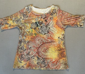Coldwater Creek Orange Floral Pattern Short Sleeve Shirt Women’s Size 2XL - Picture 1 of 10