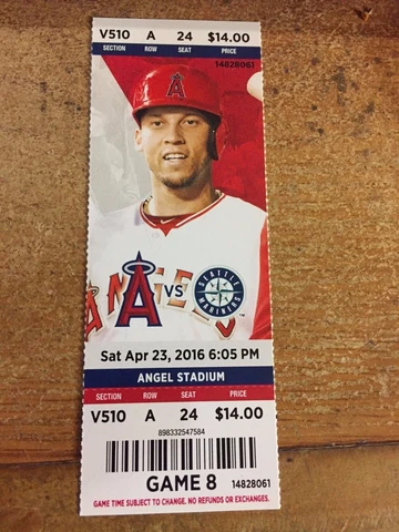 2016 LOS ANGELES ANGELS VS SEATTLE MARINERS TICKET STUB 4/23 MIKE TROUT HR #142 Cover