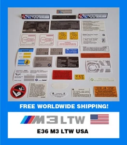 BMW M3 E36 LTW EE. UU. Juego de pegatinas + Placa a medida 51142263583 + Insignias de puerta - Imagen 1 de 13