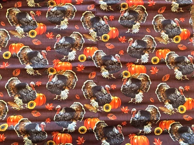 LOT (2) Fat Quarters Fabric 18x21" Thanksgiving Turkey NEW - U Get Both QTY - Image 1 of 2