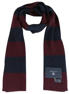 GANT Men's Winter Knit Scarf Shawl Wool & Cotton Striped Purple One Size - Picture 1 of 3