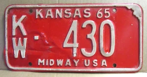 Vintage 1965 Kansas Autoetikett - Nummernschild - KW 430 - Kiowa Co - GREENSBURG - Bild 1 von 1
