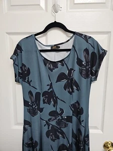 R&B Collection Floral Maxi Dress Sz Small Gray Black Round Neck Pockets Stretch - Picture 1 of 9