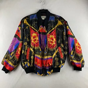 Vintage Monaliza Jacke Damen Große L Mehrfarbig Bomber Full Zip Schulterpolster - Bild 1 von 18