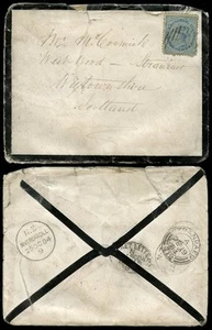 NEW ZEALAND 1884 to SCOTLAND STRANRAER..PACKET LETTER GLASGOW OVAL..MOURNING ENV - Picture 1 of 1