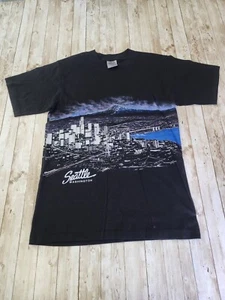 Vintage Seattle Washington Mt.Rainier Nightscape T-shirt AOP Double Sided Medium - Picture 1 of 7