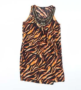 Julien Macdonald Womens Black Animal Viscose Blend Shift Size 12 V-Neck - Picture 1 of 12