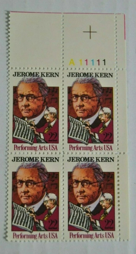 JEROME KERN Postage Stamps Plate Block Of Four .20c Stamps Scott # 2110 - Image 1 of 4