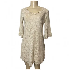 Divided by H&M Women’s Boho Cream Lace Mini Dress 3/4 Sleeves Size 8 - Picture 1 of 7