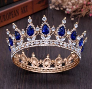 5cm High Princess Queen Round Crown Wedding Tiara 24 Colours 13cm Diameter - Imagen 1 de 5