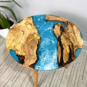 Blue Wave Epoxy Resin Coffee Table Natural Acacia Wooden Live Edge Decors - Picture 1 of 5