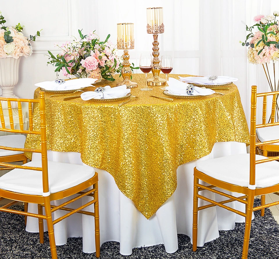 Wedding Linens Inc.72"x72" Square Sequin Taffeta Table Overlay Topper Tablecloth - Image 1 of 1