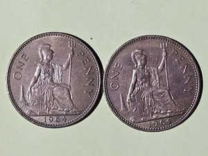 UK GREAT BRITAIN 1964 LARGE PENNY QUEEN ELIZABETH II XF-AU TONING & SOME LUSTER - Picture 1 of 2
