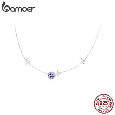 BAMOER 925 Sterling Silver Pansy Stretchable Necklace Women Wedding Jewelry  • 22.15€