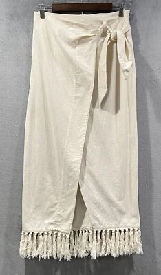 Falda midi envolvente con flecos de cintura alta Nanushka Randi crema para mujer talla M nueva con etiquetas Foto 1 de 4