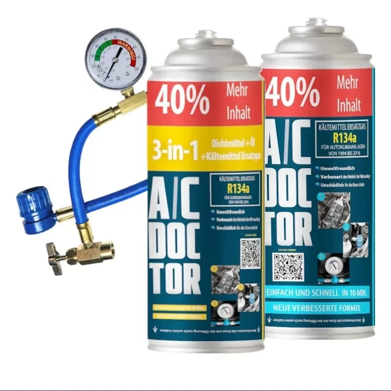 Starter Set Kältemittel Ersatzgas R134A + 3in1 Öl und Dichtmittel+ Füllschlauch - Bild 1 von 3