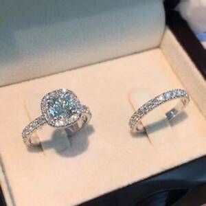 Gorgeous White Sapphire 925 Silver Rings Set Women Wedding Engagement Jewelry