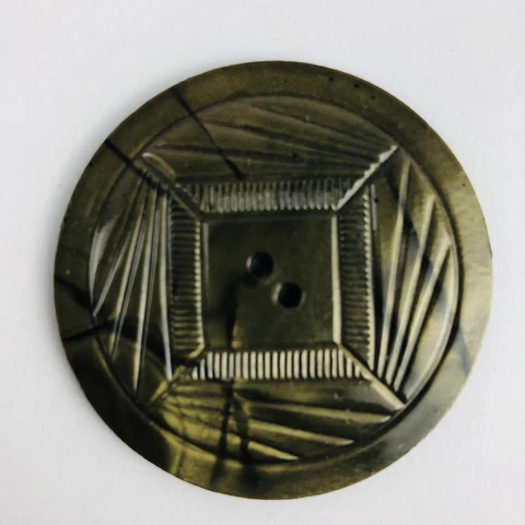 Antique VTG Button Large 1.75” Celluloid wafer Art Deco Green Cover