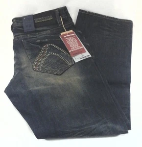 Jeans BUCKAROO puntadas/tachuelas de mezclilla azul envejecido pierna recta para hombre talla 36 - Imagen 1 de 8