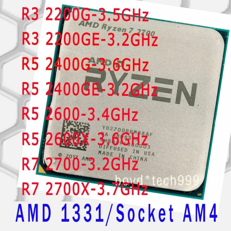AMD CPU Ryzen 3 2200G 2200GE 5 2400G 2400GE 2600 2600X 7 2700 2700X AM4Processor - Image 1 of 1