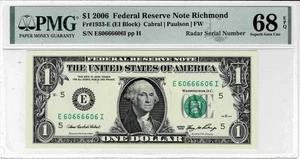 $1 Rare Two Digit-Repeater/RADAR Note Fancy Serial Number E60666606I - Picture 1 of 6