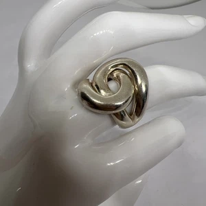 Vtg Signed 925 Sterling Silver Modernist Interlocked Link Ring Size 6 - Picture 1 of 7