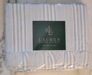 NOS - Lauren Ralph Lauren Blue & White Stripe Flat Sheet-Twin [1401] - Picture 1 of 3