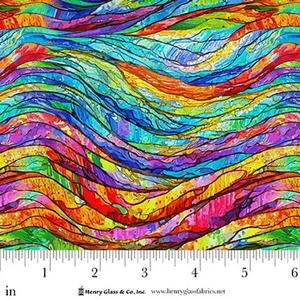 FAITH IN FULL COLOR WAVY RAINBOW STAINED GLASS BY HENRY GLASS COTTON FABRIC HY - Picture 1 of 1