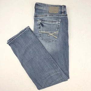 BKE Buckle Jake Straight Leg Mens Jeans 38x32 Blue Faded Whiskered Distressed - Picture 1 of 17