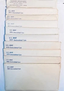 1971, 1973-1981 US Mint Sets Lot of 10 UNC Mint Sets BU - Picture 1 of 7
